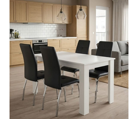 Σετ τραπεζαρία 5τμχ Darlen - Alma χρώμα λευκό - μαύρο 125x72x74εκ.