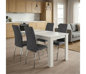 Σετ τραπεζαρία 5τμχ Darlen - Alma χρώμα λευκό - γκρι 125x72x74εκ.