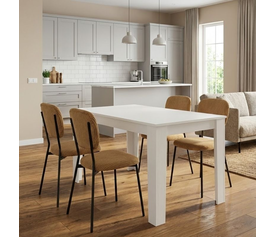 Σετ τραπεζαρία 5τμχ Darlen - Kevin χρώμα λευκό - μουσταρδί 125x72x74εκ.