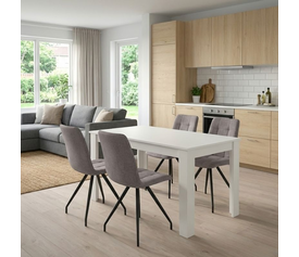 Σετ τραπεζαρία 5τμχ Darlen - Bianca χρώμα λευκό - ανοιχτό μπεζ 125x72x74εκ.