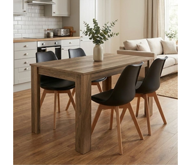 Σετ τραπεζαρία 5τμχ Darlen - Viva χρώμα καρυδί - μαύρο/φυσικό πόδι 125x72x74εκ.