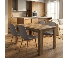 Σετ τραπεζαρία 5τμχ Darlen - Iris χρώμα καρυδί - ανοιχτό μπεζ/φυσικό πόδι 125x72x74εκ.