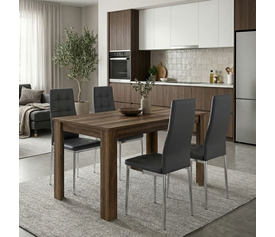 Σετ τραπεζαρία 5τμχ Darlen - Rosa χρώμα καρυδί - γκρι/χρωμίου πόδι 125x72x74εκ.