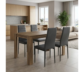 Σετ τραπεζαρία 5τμχ Darlen - Rosa χρώμα καρυδί - μαύρο 125x72x74εκ.