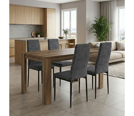 Σετ τραπεζαρία 5τμχ Darlen - Rosa χρώμα καρυδί - γκρι 125x72x74εκ.