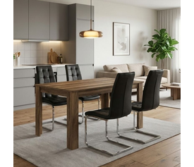 Σετ τραπεζαρία 5τμχ Darlen - Vela χρώμα καρυδί - μαύρο 125x72x74εκ.