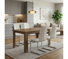 Σετ τραπεζαρία 5τμχ Darlen - Vela χρώμα καρυδί - λευκό 125x72x74εκ.