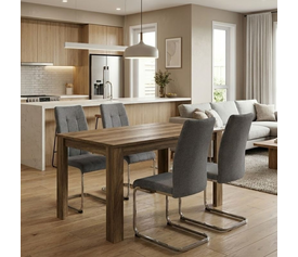 Σετ τραπεζαρία 5τμχ Darlen - Laura χρώμα καρυδί - γκρι 125x72x74εκ.