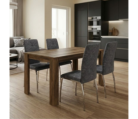 Σετ τραπεζαρία 5τμχ Darlen - Alma χρώμα καρυδί - γκρι 125x72x74εκ.