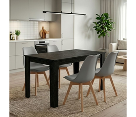 Σετ τραπεζαρία 5τμχ Darlen - Viva χρώμα sencron black - γκρι 125x72x74εκ.