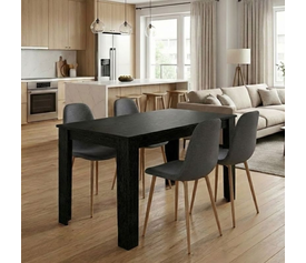 Σετ τραπεζαρία 5τμχ Darlen - Iris χρώμα sencron black - γκρι/φυσικό πόδι 125x72x74εκ.