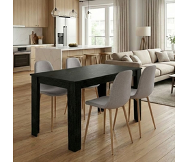 Σετ τραπεζαρία 5τμχ Darlen - Iris χρώμα sencron black - ανοιχτό μπεζ/φυσικό πόδι 125x72x74εκ.