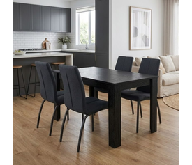 Σετ τραπεζαρία 5τμχ Darlen - Fina χρώμα sencron black - ανθρακί 125x72x74εκ.