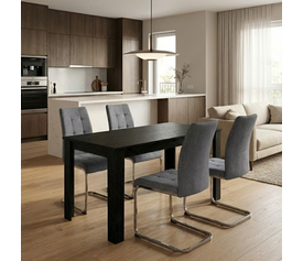 Σετ τραπεζαρία 5τμχ Darlen - Laura χρώμα sencron black - γκρι 125x72x74εκ.