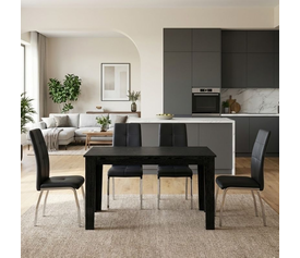 Σετ τραπεζαρία 5τμχ Darlen - Alma χρώμα sencron black - μαύρο 125x72x74εκ.