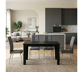 Σετ τραπεζαρία 5τμχ Darlen - Alma χρώμα sencron black - γκρι 125x72x74εκ.