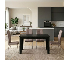 Σετ τραπεζαρία 5τμχ Darlen - Alma χρώμα sencron black - μπεζ 125x72x74εκ.