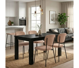 Σετ τραπεζαρία 5τμχ Darlen - Kevin χρώμα sencron black - μόκα 125x72x74εκ.