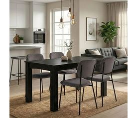 Σετ τραπεζαρία 5τμχ Darlen - Kevin χρώμα sencron black - γκρι 125x72x74εκ.