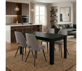 Σετ τραπεζαρία 5τμχ Darlen - Christy χρώμα sencron black - ανοιχτό μπεζ 125x72x74εκ.