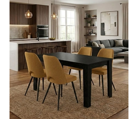 Σετ τραπεζαρία 5τμχ Darlen - Christy χρώμα sencron black - μουσταρδί 125x72x74εκ.