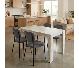 Σετ τραπεζαρία 5τμχ Darlen - Kevin χρώμα λευκό εφέ μαρμάρου - γκρι 125x72x74εκ.