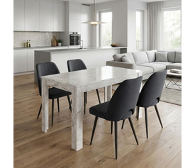 Σετ τραπεζαρία 5τμχ Darlen - Christy χρώμα λευκό εφέ μαρμάρου - ανθρακί 125x72x74εκ.