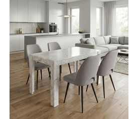 Σετ τραπεζαρία 5τμχ Darlen - Christy χρώμα λευκό εφέ μαρμάρου - ανοιχτό μπεζ 125x72x74εκ.