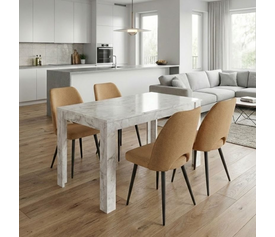 Σετ τραπεζαρία 5τμχ Darlen - Christy χρώμα λευκό εφέ μαρμάρου - μουσταρδί 125x72x74εκ.