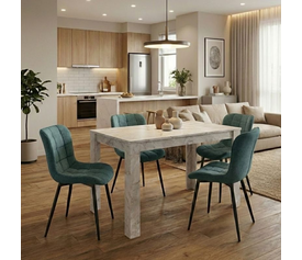 Σετ τραπεζαρία 5τμχ Darlen - Chiara χρώμα λευκό εφέ μαρμάρου - πράσινο 125x72x74εκ.