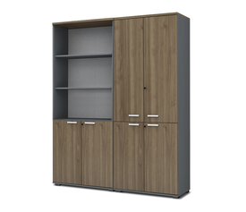 Ντουλάπα γραφείου με κλειδαριά επαγγελματική Venturo χρώμα ανθρακί - καρυδί 160x40x200εκ.