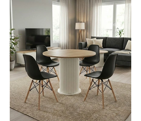 Σετ τραπεζαρία 5τμχ Bohema - Nova χρώμα ivory/sepet oak - μαύρο Ø90x77,7εκ.