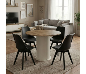 Σετ τραπεζαρία 5τμχ Bohema - Viva χρώμα ivory/sepet oak - μαύρο Ø90x77,7εκ.