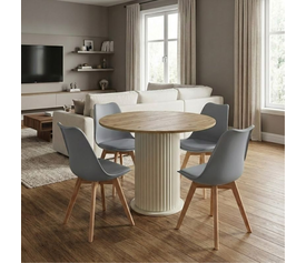 Σετ τραπεζαρία 5τμχ Bohema - Viva χρώμα ivory/sepet oak - γκρι Ø90x77,7εκ.