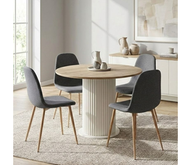 Σετ τραπεζαρία 5τμχ Bohema - Iris χρώμα ivory/sepet oak - γκρι Ø90x77,7εκ.