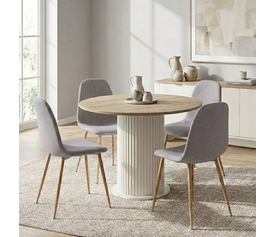 Σετ τραπεζαρία 5τμχ Bohema - Iris χρώμα ivory/sepet oak - ανοιχτό μπεζ Ø90x77,7εκ.