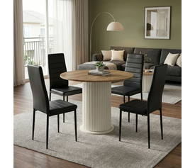 Σετ τραπεζαρία 5τμχ Bohema - Rosa χρώμα ivory/sepet oak - μαύρο Ø90x77,7εκ.