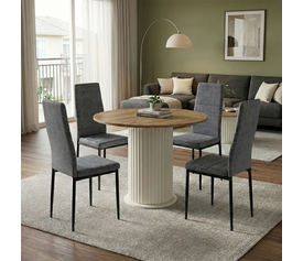 Σετ τραπεζαρία 5τμχ Bohema - Rosa χρώμα ivory/sepet oak - γκρι Ø90x77,7εκ.