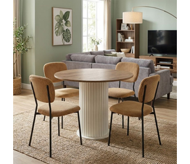 Σετ τραπεζαρία 5τμχ Bohema - Kevin χρώμα ivory/sepet oak - μουσταρδί Ø90x77,7εκ.