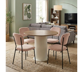 Σετ τραπεζαρία 5τμχ Bohema - Kevin χρώμα ivory/sepet oak - μόκα Ø90x77,7εκ.