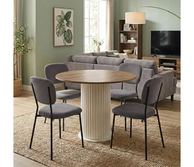 Σετ τραπεζαρία 5τμχ Bohema - Kevin χρώμα ivory/sepet oak - γκρι Ø90x77,7εκ.