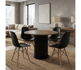 Σετ τραπεζαρία 5τμχ Bohema - Nova  χρώμα μαύρο/sepet oak - μαύρο Ø90x77,7εκ.