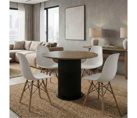 Σετ τραπεζαρία 5τμχ Bohema - Nova χρώμα μαύρο/sepet oak - λευκό Ø90x77,7εκ.