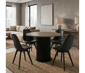 Σετ τραπεζαρία 5τμχ Bohema - Viva χρώμα μαύρο/sepet oak - μαύρο Ø90x77,7εκ.