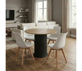 Σετ τραπεζαρία 5τμχ Bohema - Viva χρώμα μαύρο/sepet oak - λευκό/φυσικό πόδι Ø90x77,7εκ.