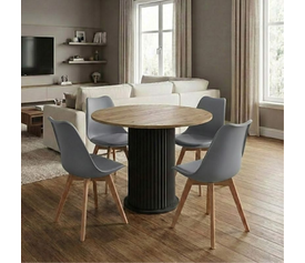 Σετ τραπεζαρία 5τμχ Bohema - Viva χρώμα μαύρο/sepet oak - γκρι Ø90x77,7εκ.