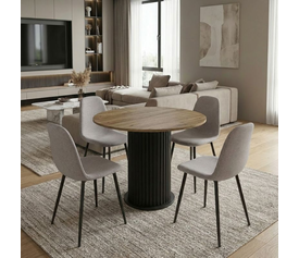 Σετ τραπεζαρία 5τμχ Bohema - Iris χρώμα μαύρο/sepet oak - ανοιχτό μπεζ Ø90x77,7εκ.