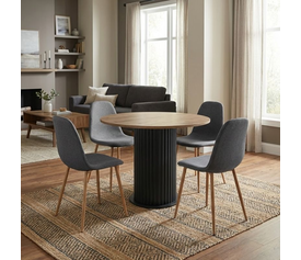 Σετ τραπεζαρία 5τμχ Bohema - Iris χρώμα μαύρο/sepet oak - γκρι/φυσικό πόδι Ø90x77,7εκ.