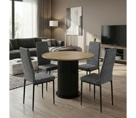 Σετ τραπεζαρία 5τμχ Bohema - Rosa χρώμα μαύρο/sepet oak - γκρι Ø90x77,7εκ.