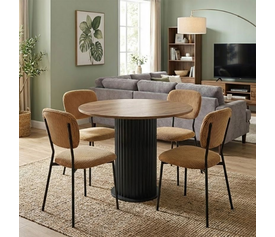 Σετ τραπεζαρία 5τμχ Bohema - Kevin χρώμα μαύρο/sepet oak - μουσταρδί Ø90x77,7εκ.